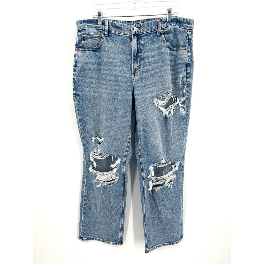 AMERICAN EAGLE Curvy Straight Leg High Rise Distressed Stretch Denim Jean 18